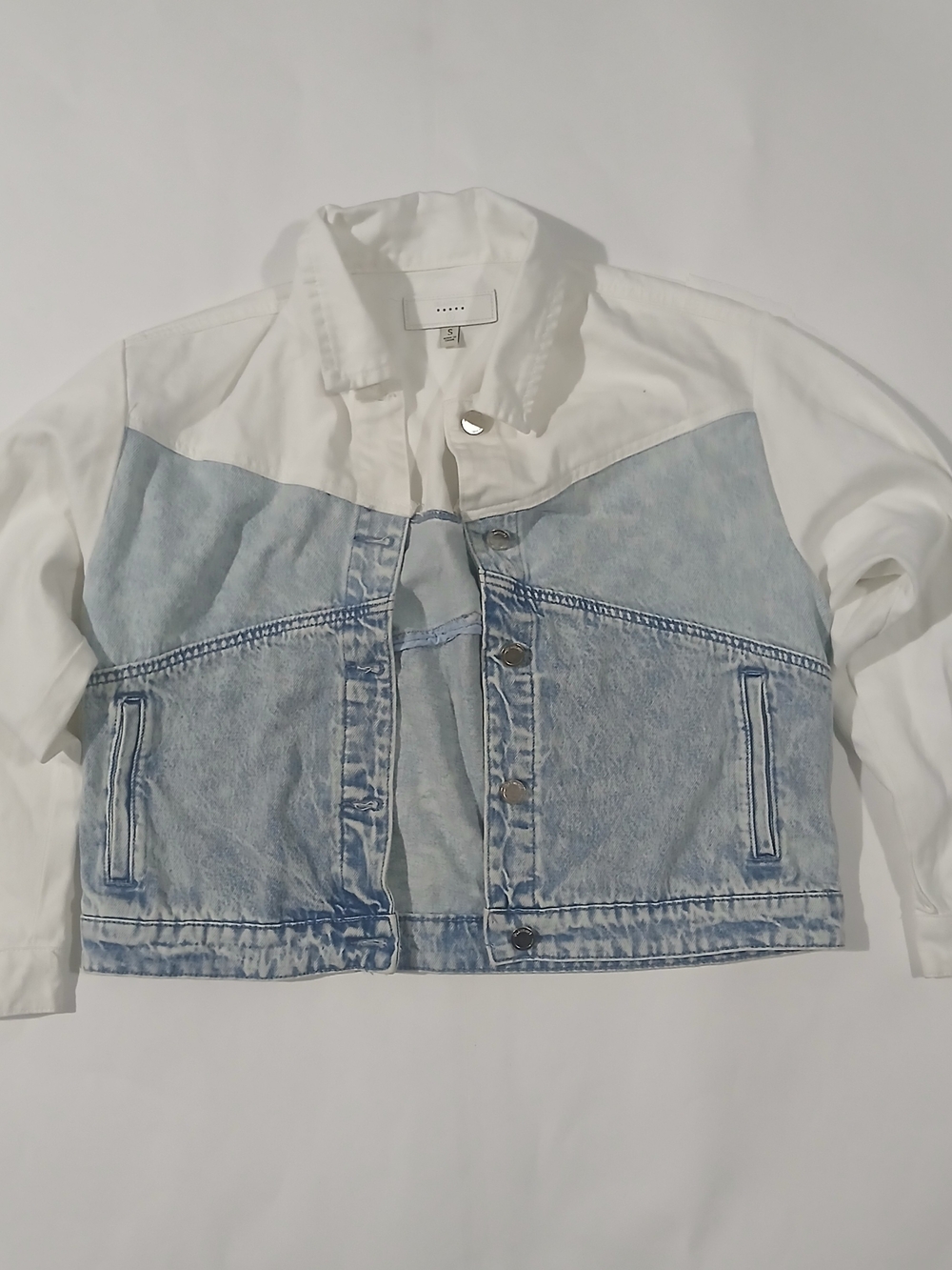 Blank NYC White and Light Blue Two-Tone Denim Jacket